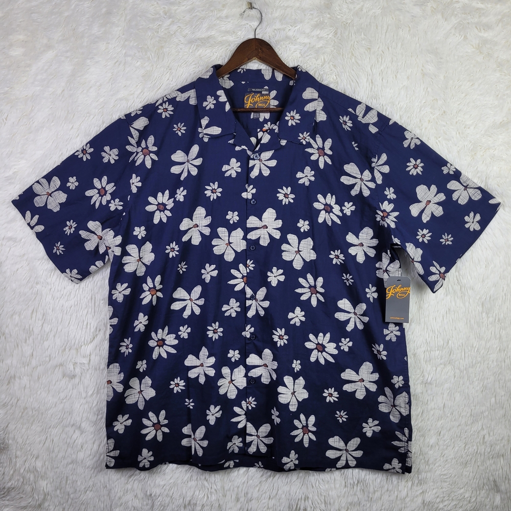 NWT Johnny Bigg Navy Floral Relaxed Fit Hawaiian Shirt Mens‎ 2XL Beach Resort